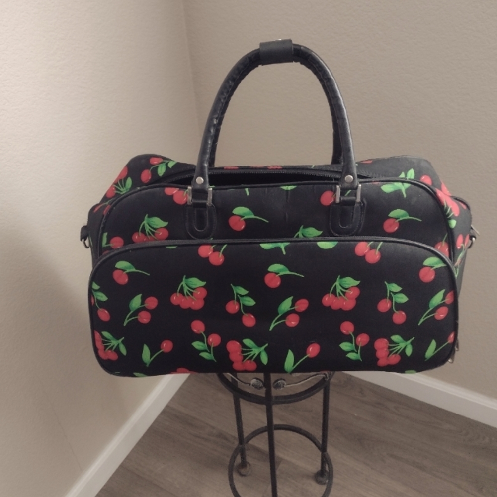 Large travel/duffle bag-Black with cherries 🍒